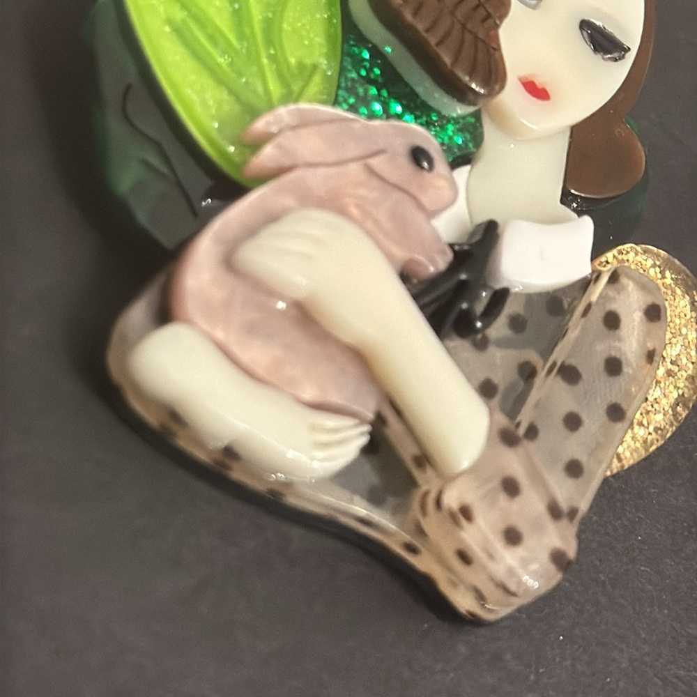 ๐๐SOLD 3D Layered Lady with Rabbit Brooch Pin - Picture 3 of 11